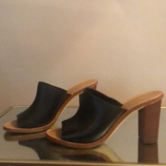 J. Crew Shoes - J.Crew Black Leather Open toe Mules Size 9